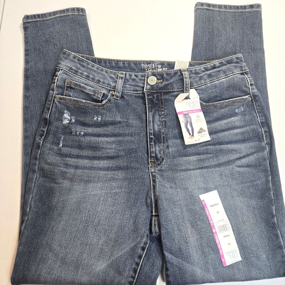 NWT Time and Tru womens high rise skinny jeans size 12 stretch blue Medium wash